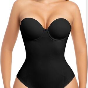Sleek Black Strapless Shapewear Bodysuit  XL/0089
